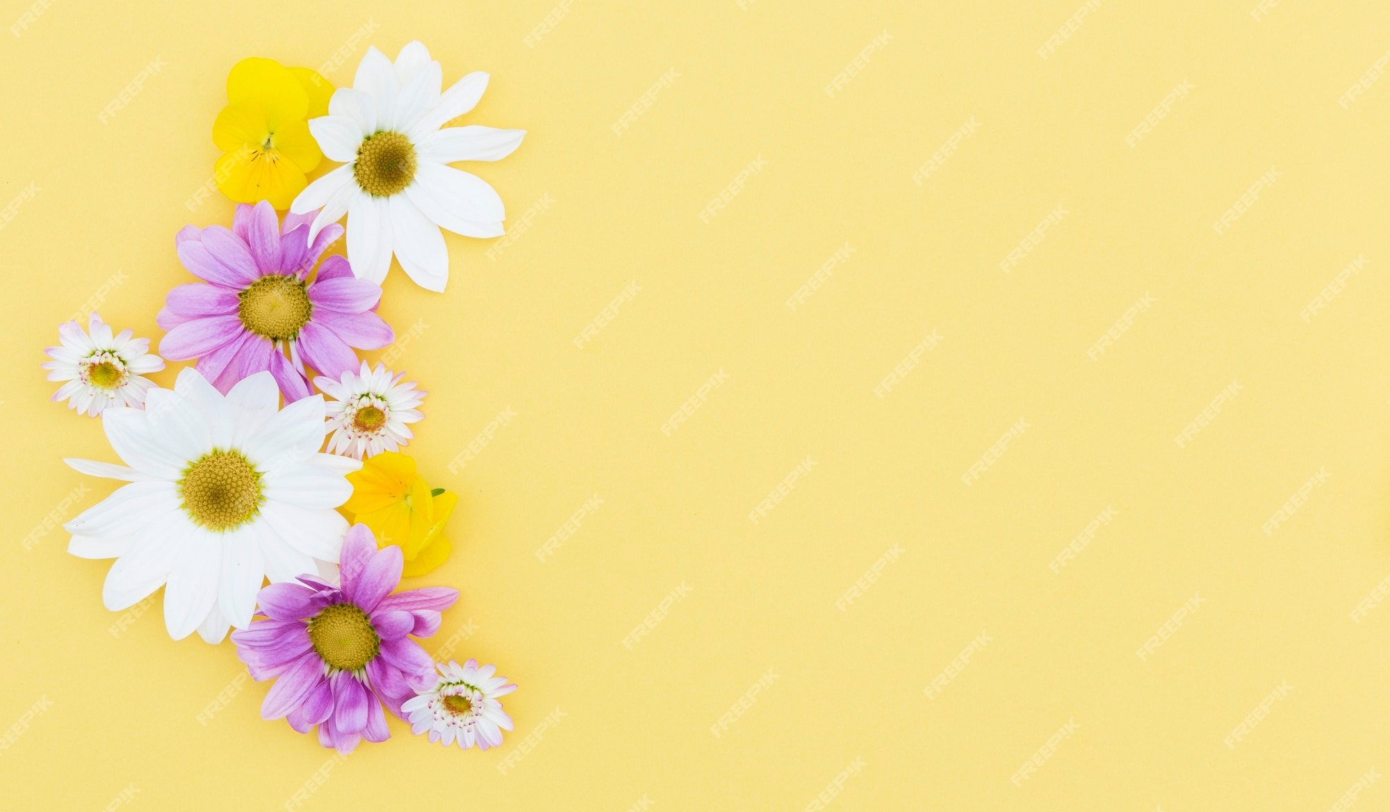Free Photo | Flat lay floral frame with yellow background