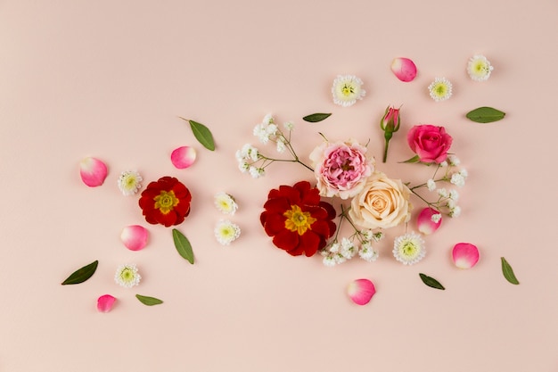 Premium Photo | Flat lay flowers collection on table