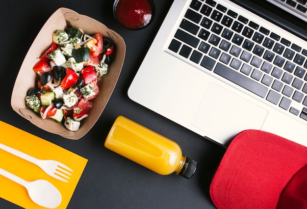 Download Free Photo Top View Boxes With Salad On Yellow Background PSD Mockup Templates