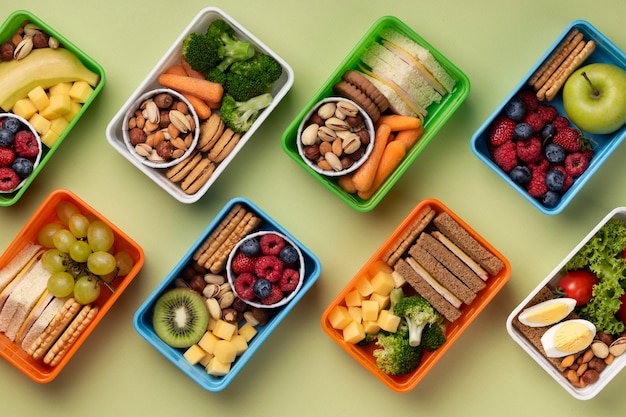 Free Photo | Flat lay food lunch boxes assortment