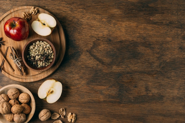 Flat lay frame with food arrangement with copy-space Free Photo