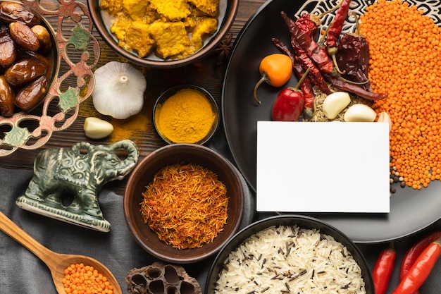 Flat lay indian spices arrangement Free Photo