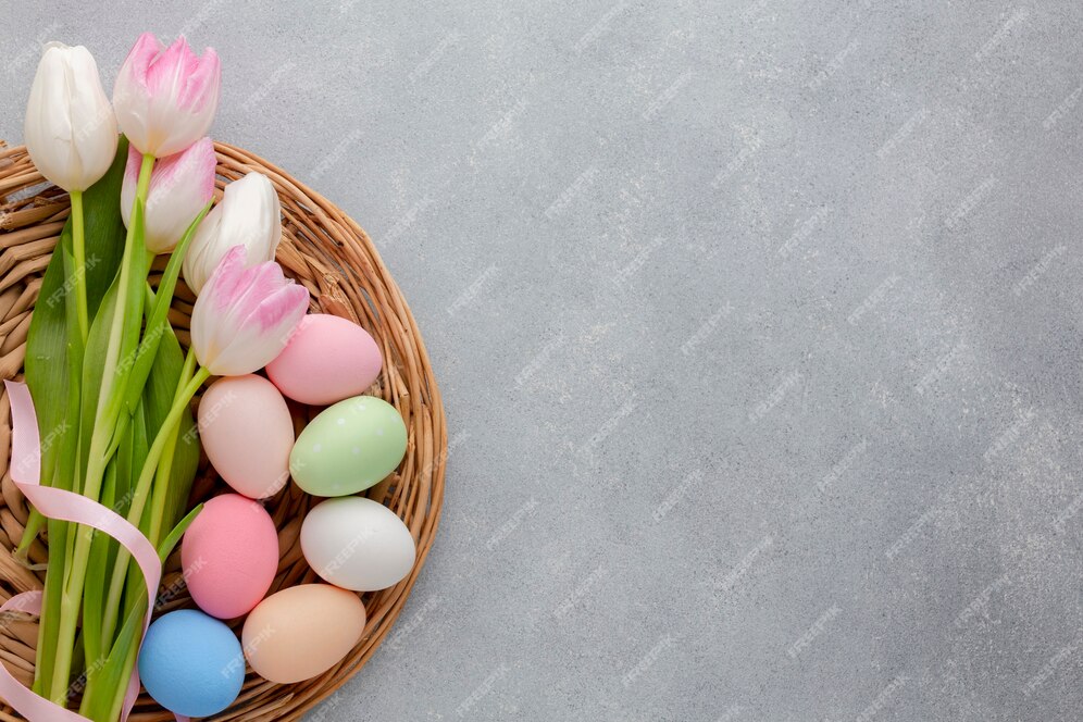 Free Photo | Flat lay of multicolored tulips with easter eggs and copy ...