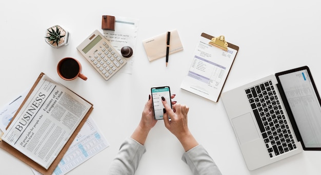 Flat lay of business concept Free Photo