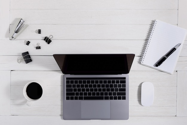 Premium Photo | Flat lay, top view wooden office desk workspace