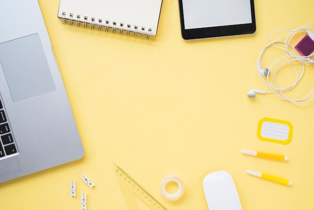 Flat lay of workspace with copy space Free Photo