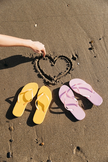  Flip flops in the sand  at the beach Free Photo