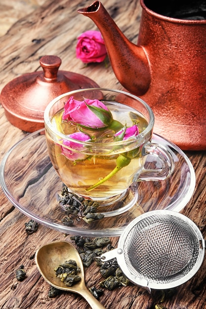 Floral tea with tea rose Premium Photo