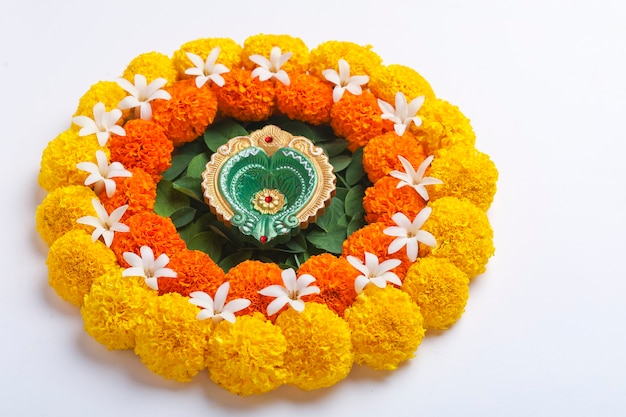 Premium Photo Flower Rangoli For Diwali Festival Made Using Marigold