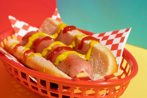 Free Photo | Food arrangement with hot dog in a basket