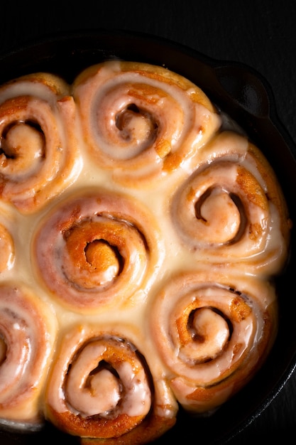 Premium Photo | Food concept fresh baked homemade cinnamon rolls in ...