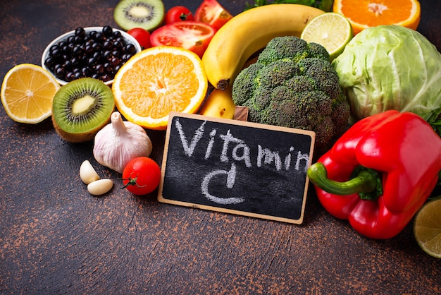 Premium Photo | Food containing vitamin c. healthy eating
