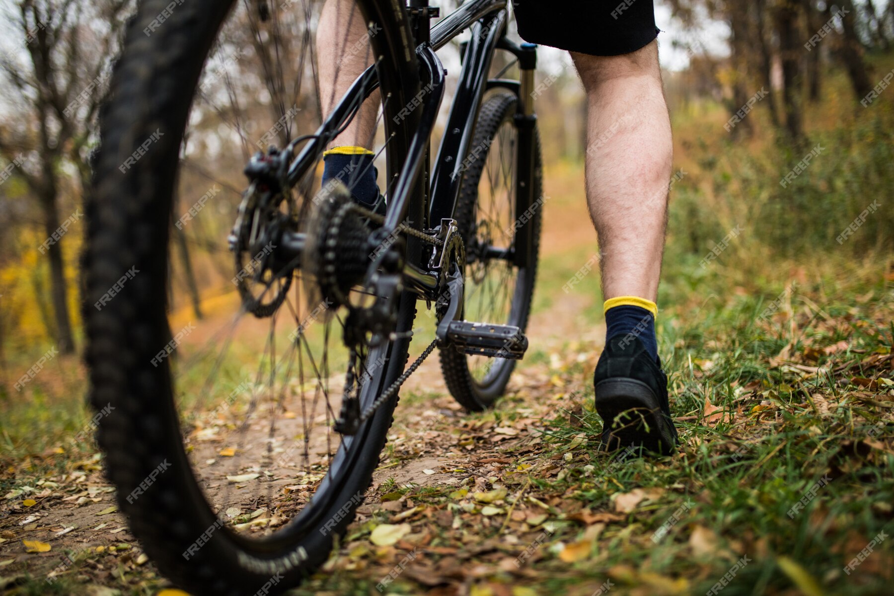 Free Photo | Foot on pedal of bicycle in park, active summer. close up.