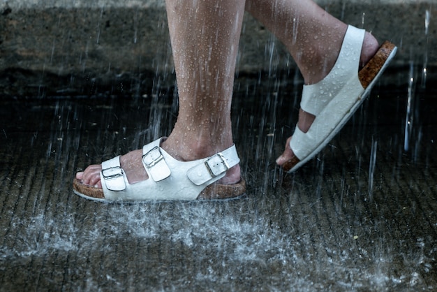 leather sole in rain