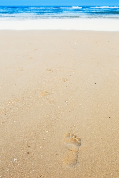 砂浜の足跡 プレミアム写真