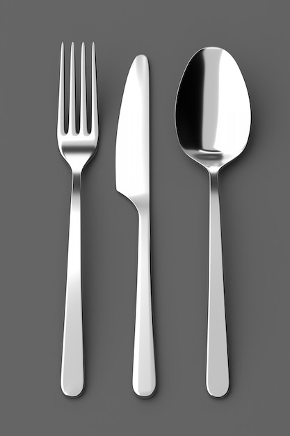 Fork, spoon and knife on grey background | Premium Photo