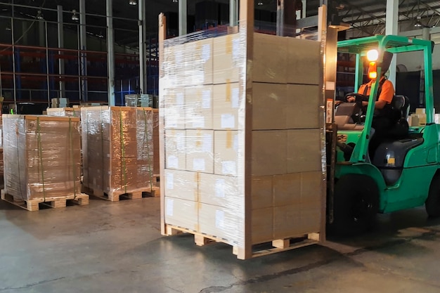 Premium Photo Forklift Driver Loading Heavy Shipment Pallet Goods In Warehouse