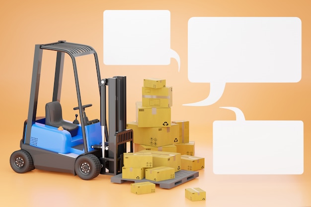 Premium Photo Forklift Trucks With A Cardboard Box On A Pallet And Blank Text Box