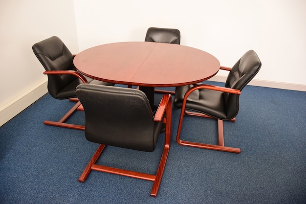 Four Empty Leather Decorative Office, Office Round Table And Chairs