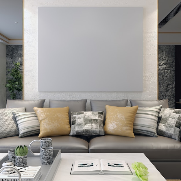 Download Premium Photo | Frame mockup on living room with decorations