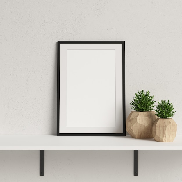 Download Frame mockup on white shelf with minimalist plant ...
