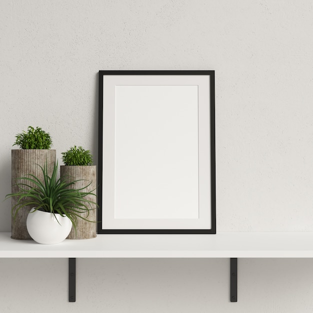 Download Premium Photo | Frame mockup on white shelf with minimalist plant decoration
