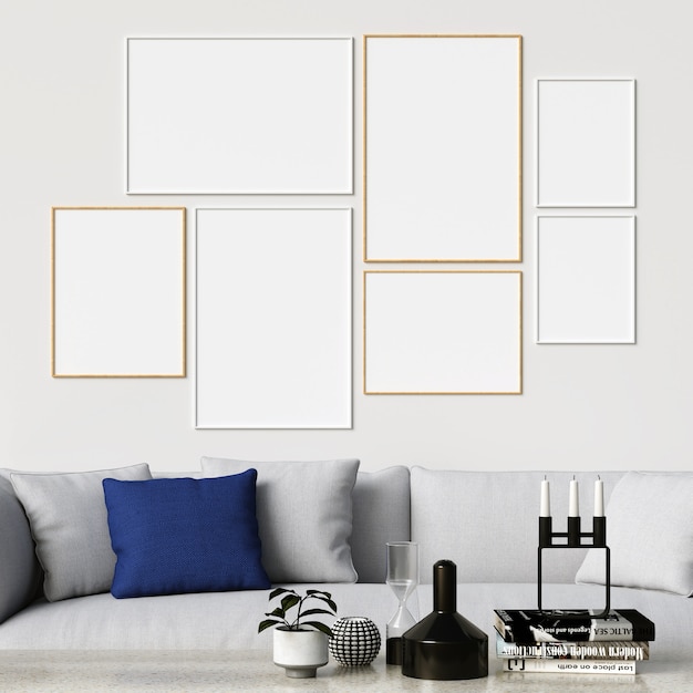 Download Frames mockup on white wall with sofa and decorations Photo | Premium Download