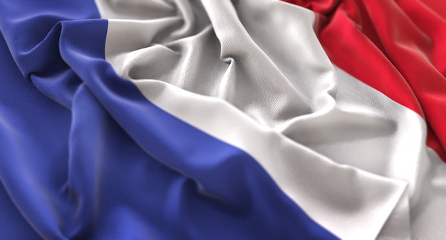 Free Photo | France flag ruffled beautifully waving macro close-up shot