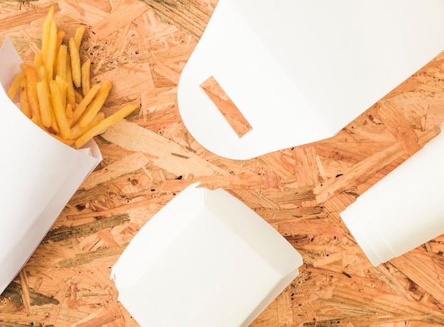 Download Free Photo French Fries And White Package Mockup On Wooden Background