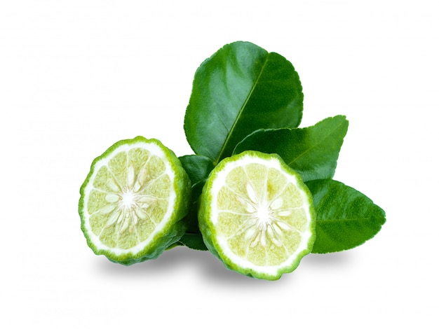 Fresh bergamot fruit with leaf isolated on white background Premium Photo