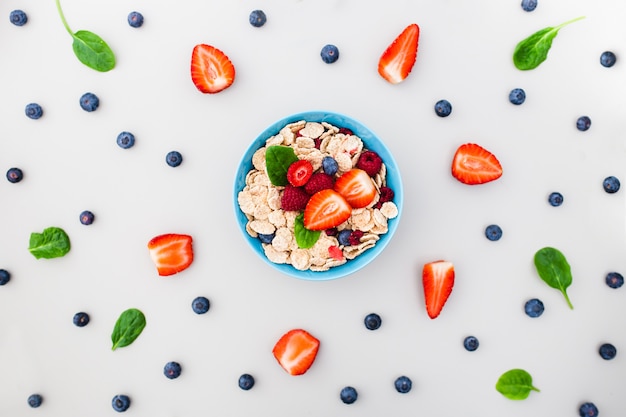 Fresh berries, yogurt and homemade granola for breakfast