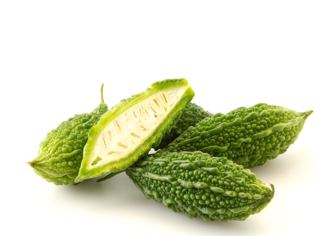 Premium Photo | Fresh bitter gourd on white background.