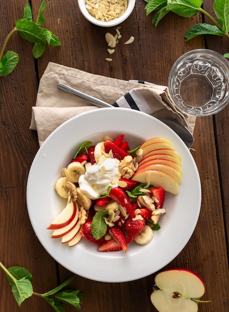 Download Premium Photo Fresh Fruit Salad Top View Healthy Food Plate Copy Space