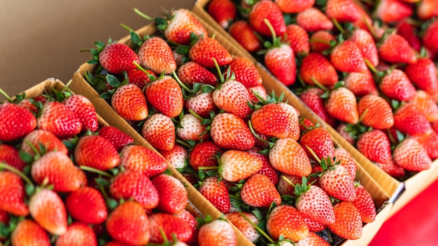 Premium Photo | Fresh organic red strawberry in paper box package ...