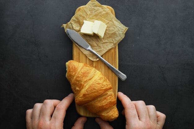 Premium Photo | Fresh pastries on the table. french flavored croissant ...