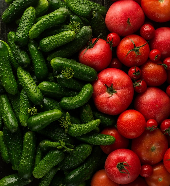 Premium Photo Fresh Red Tomatoes And Green Cucumbers New Vegetable Harvest 4320