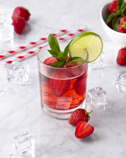 Premium Photo | Fresh strawberry cocktail with mint and lime.