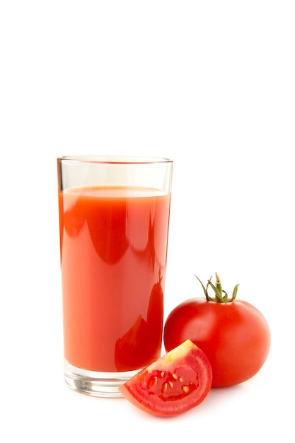 Premium Photo | Fresh tomatoes with a tall glass of juice isolated