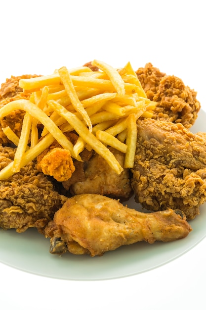 Fried Chicken And French Fries In White Plate Free Photo