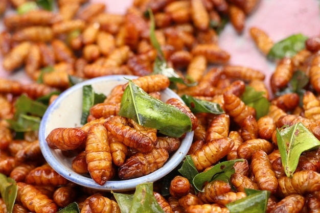 Premium Photo | Fried insect at street food