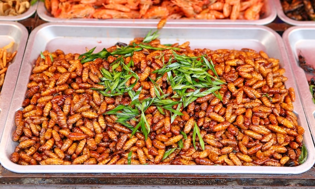 Fried silk worm Premium Photo
