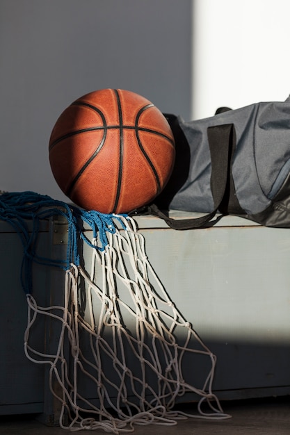 Download Front view of basketball with net and bag | Free Photo