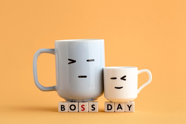 Free Photo | Front view of boss day concept with cups