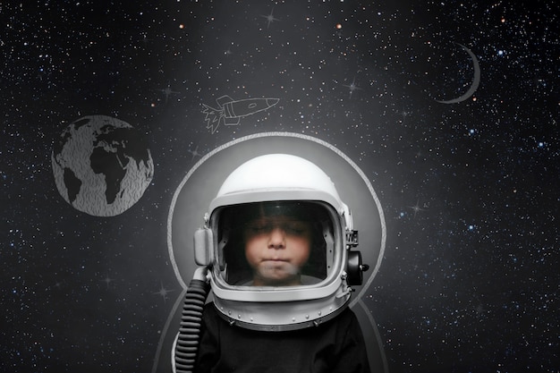 Premium Photo Front View Of A Child Wearing An Astronaut Helmet