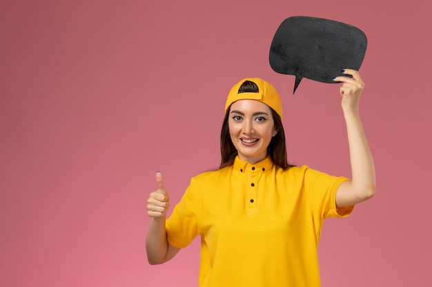 Download Free Photo | Front view female courier in yellow uniform ...