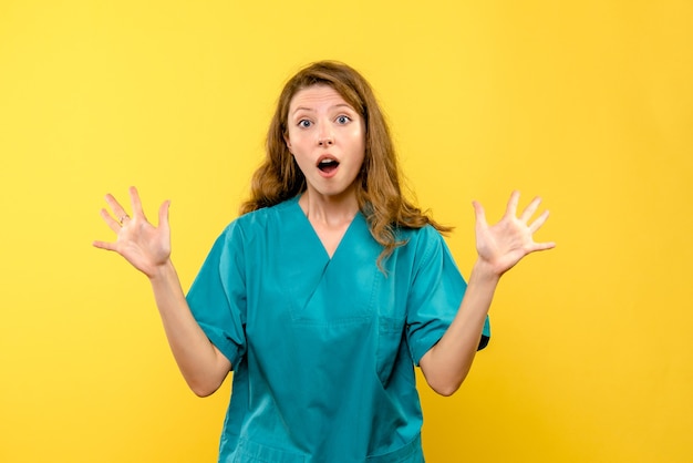 Free Photo | Front view of female doctor surprised on yellow wall