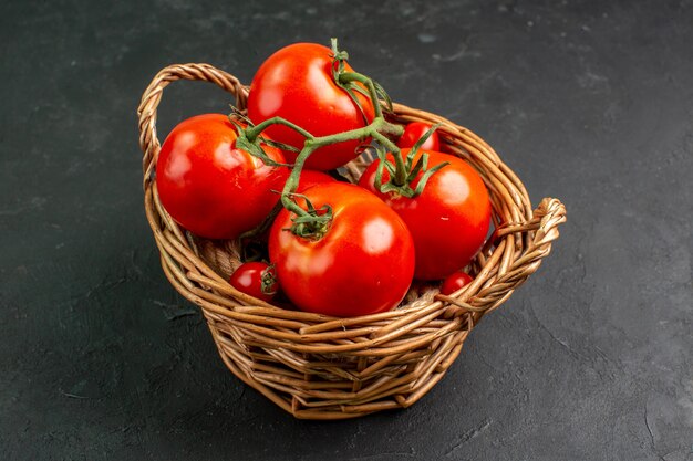 Free Photo Front View Fresh Red Tomatoes Inside Basket