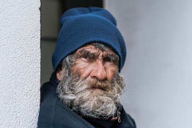 Free Photo | Front view of homeless bearded man