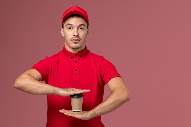 Download Free Photo | Front view male courier in red uniform ...