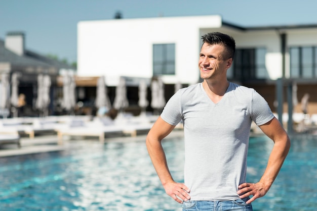 Free Photo | Front view of man at pool